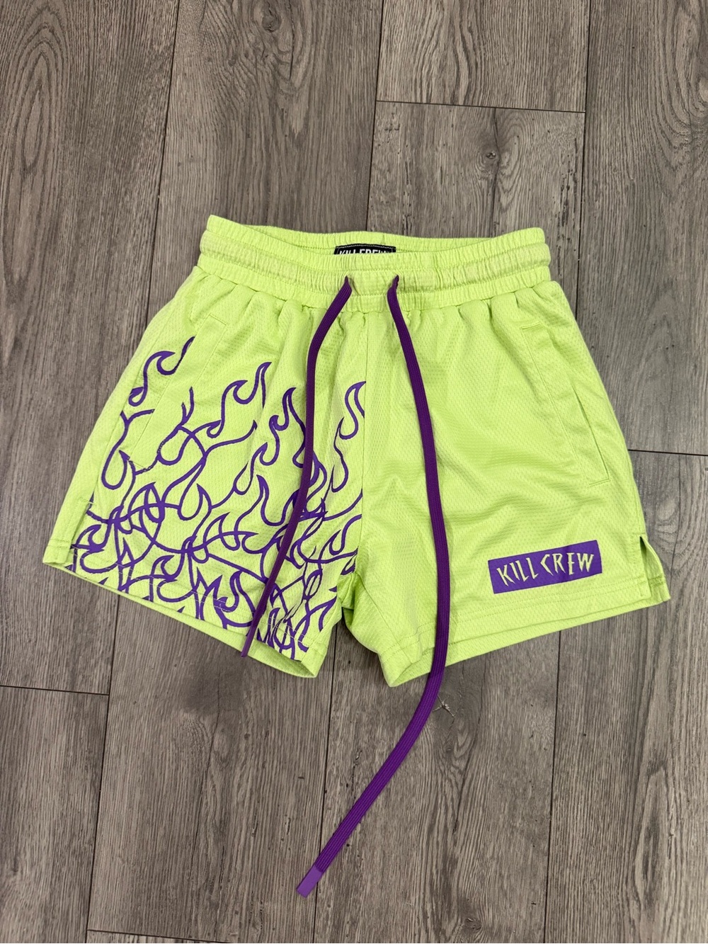 Kill Crew Neon Green Flame Muay Thai Streetwear Mesh Men’s Size: XS Shorts